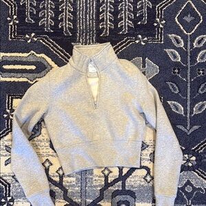Gray Quarter-Zip Cropped Sweatshirt